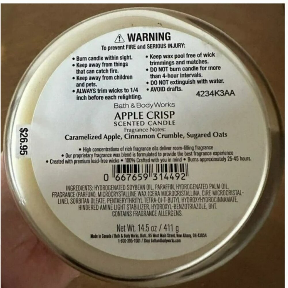 NEW Bath & Body Works Apple Crisp 3 wick Candle - NWT - Picture 3 of 3